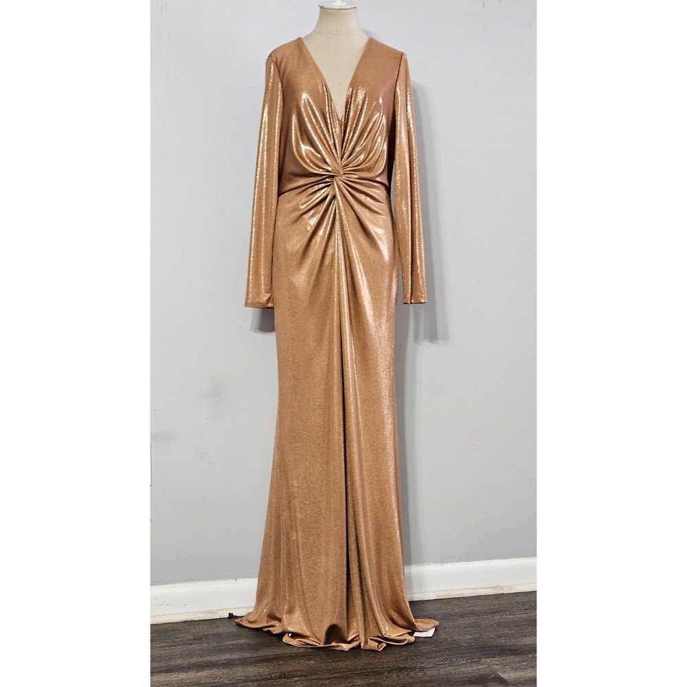 Lauren Ralph Lauren Women's Twisted Front Metallic Long-sleeve Gown Size:14 - Picture 4 of 11